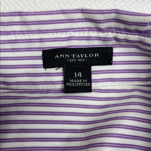 Ann Taylor Shirt Button Down Cuffed Sleeves Striped Tailored Purple Size 14 - Picture 2 of 14